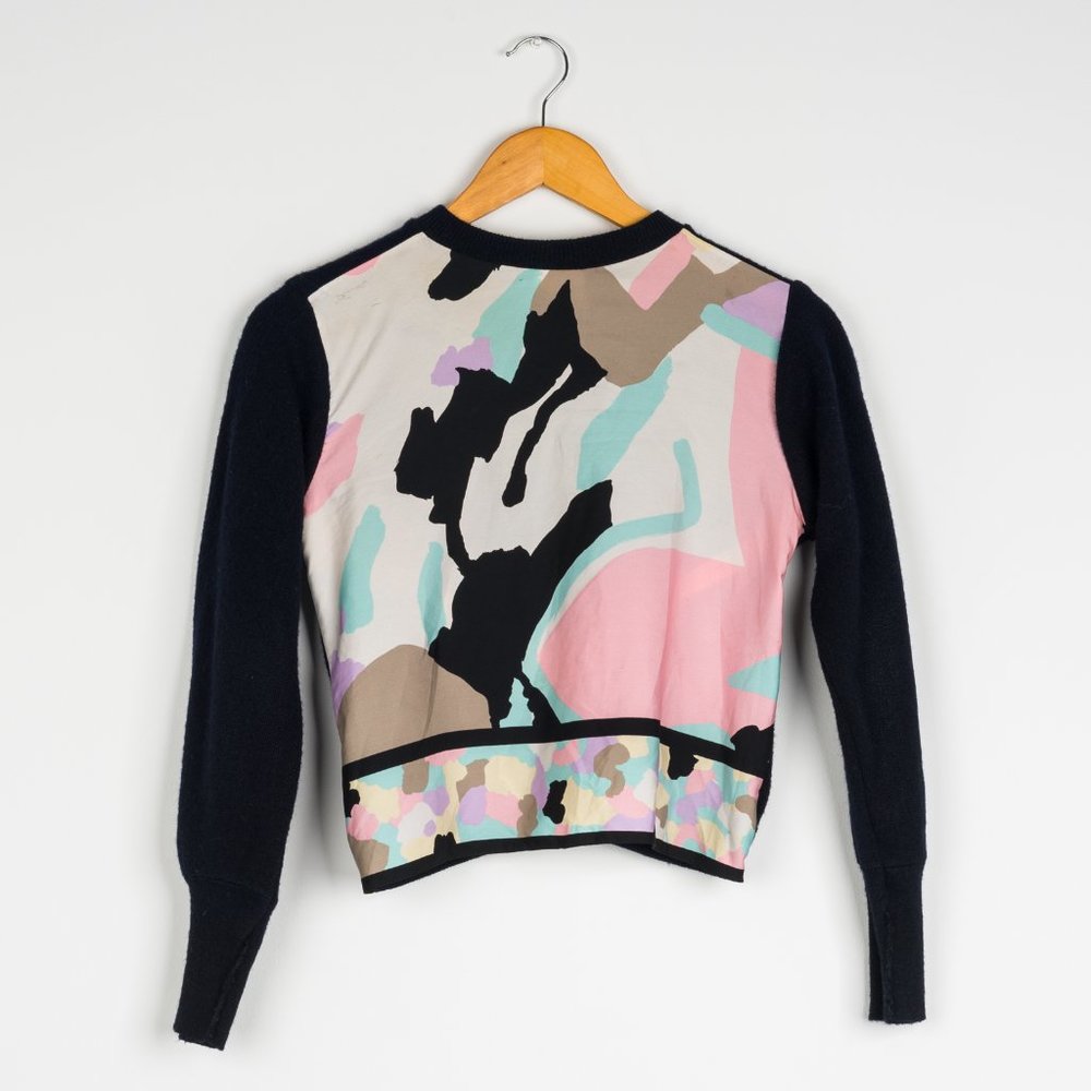 Women's Urban Renewal Navy Blue Silk Graphic Cardigan size S/M